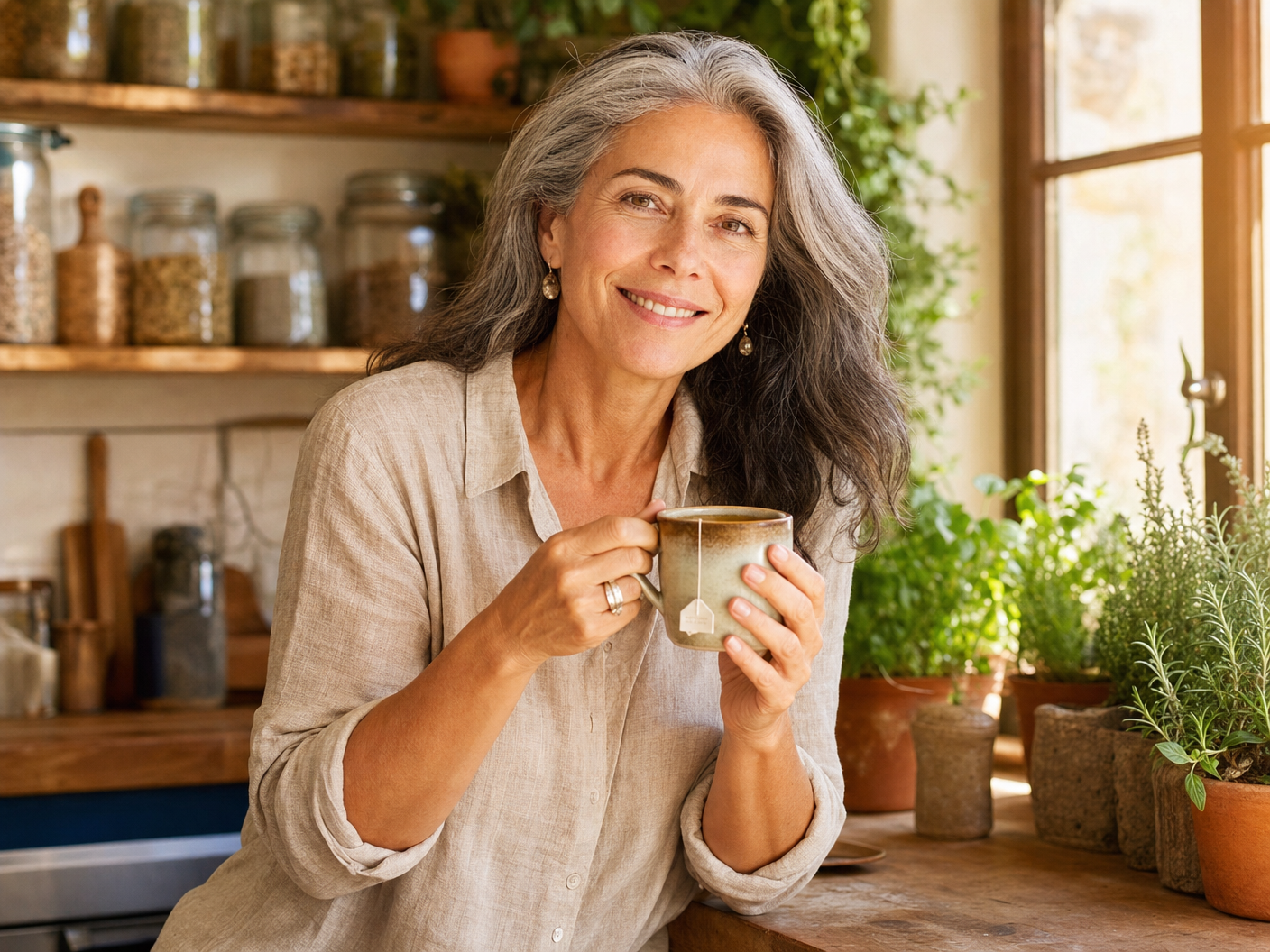 Donna che gode dei benefici dei rimedi naturali